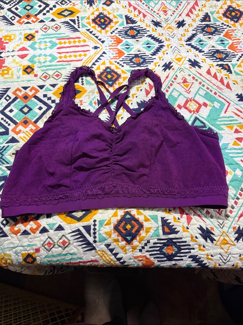 Cacique Deep Purple Lace Bralette with Cross-Back Straps